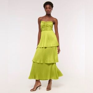 Abercrombie & Fitch Strapless Tiered Maxi Dress in Lime